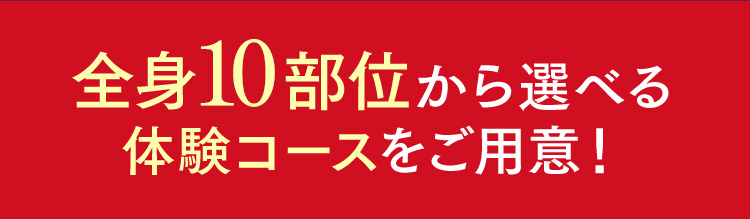 全身10部位から選べる体験コースをご用意！