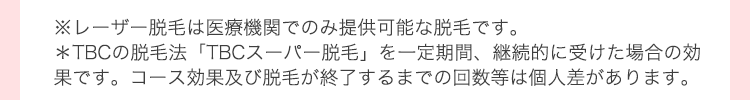 TBCの脱毛法「スーパー脱毛」を一定期間、継続的に受けた場合の効果です。