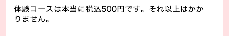 体験コースは本当に税込500円です。