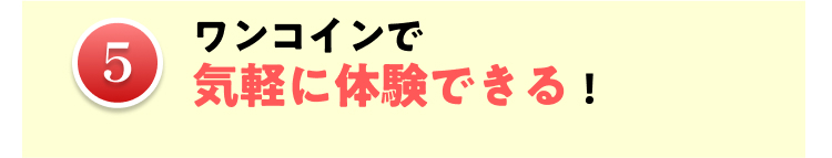 ワンコインで
5
気軽に体験できる!