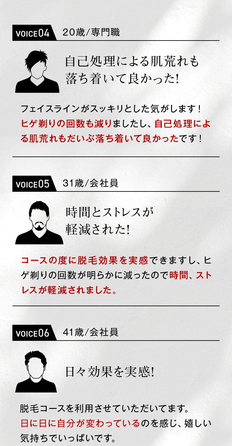 メンズTBCで脱毛した方々から喜びの声が多数！